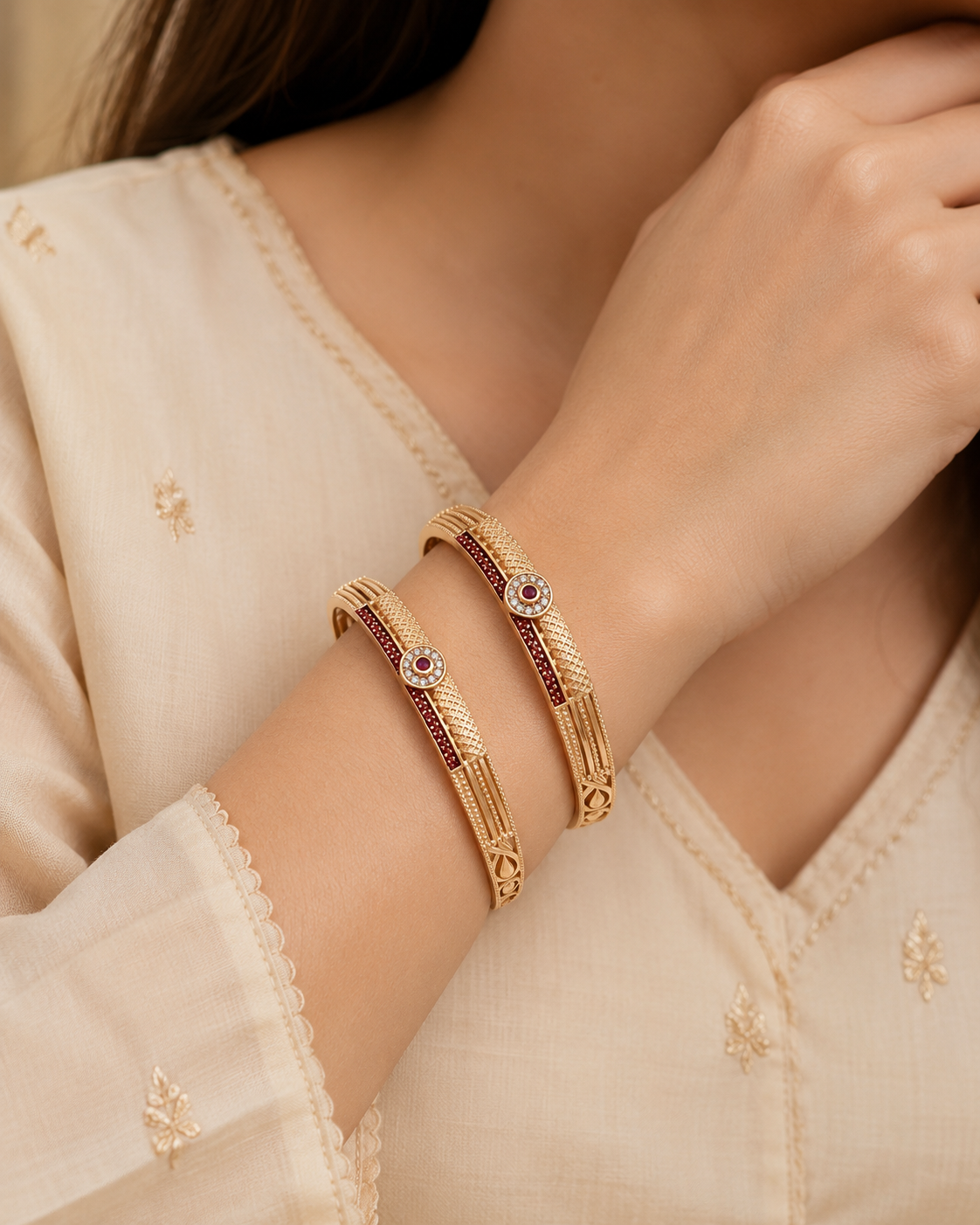 Traditional and Ruby CZ Designer Bangles for Women 4