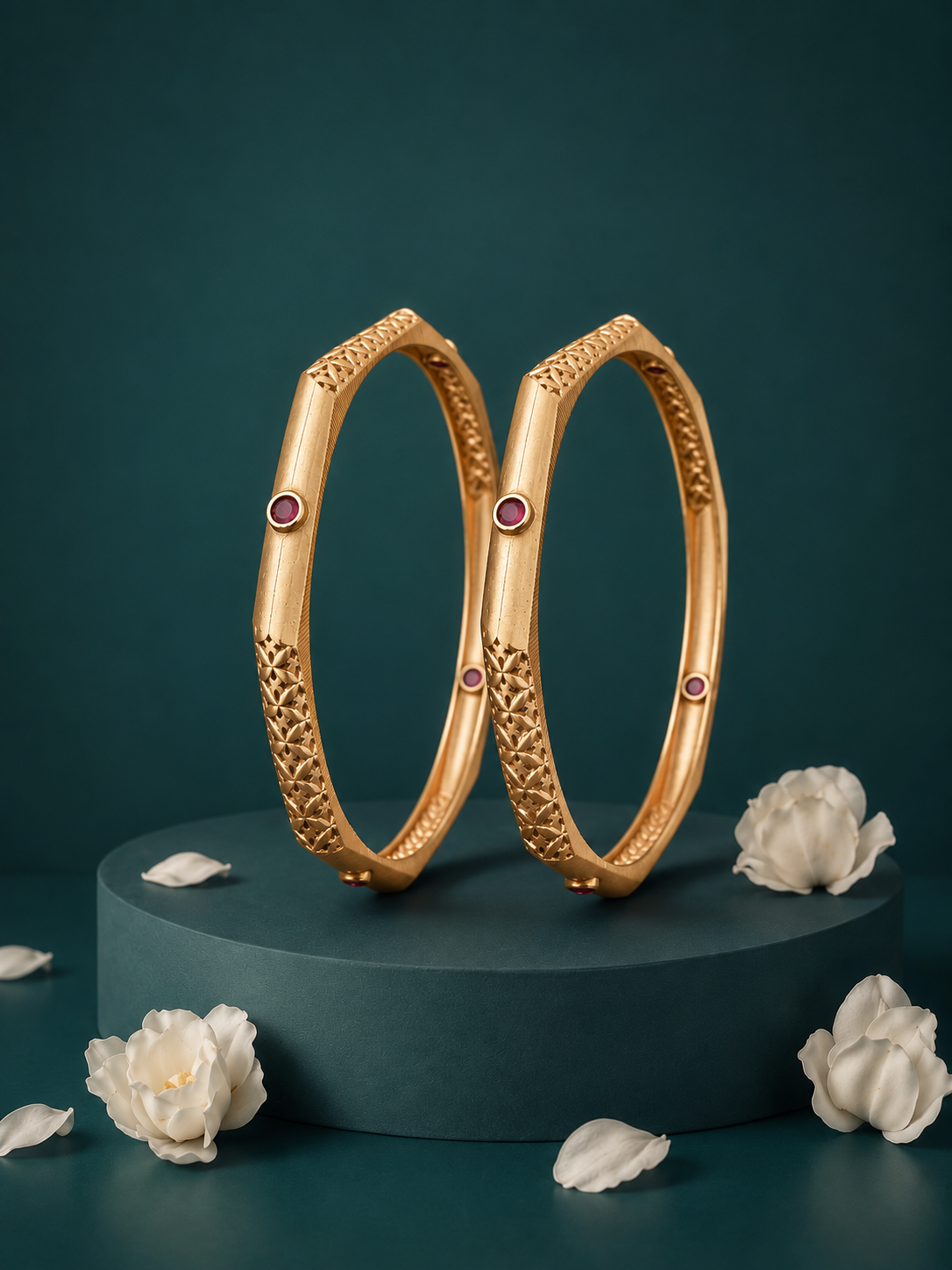 Designer Gold-Tone Openable  Bangles with Ruby Stone 3