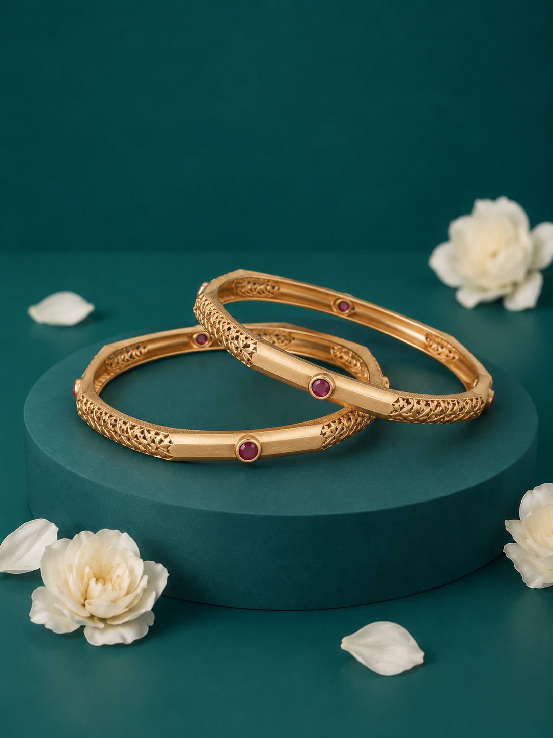 Designer Gold-Tone Openable  Bangles with Ruby Stone 2