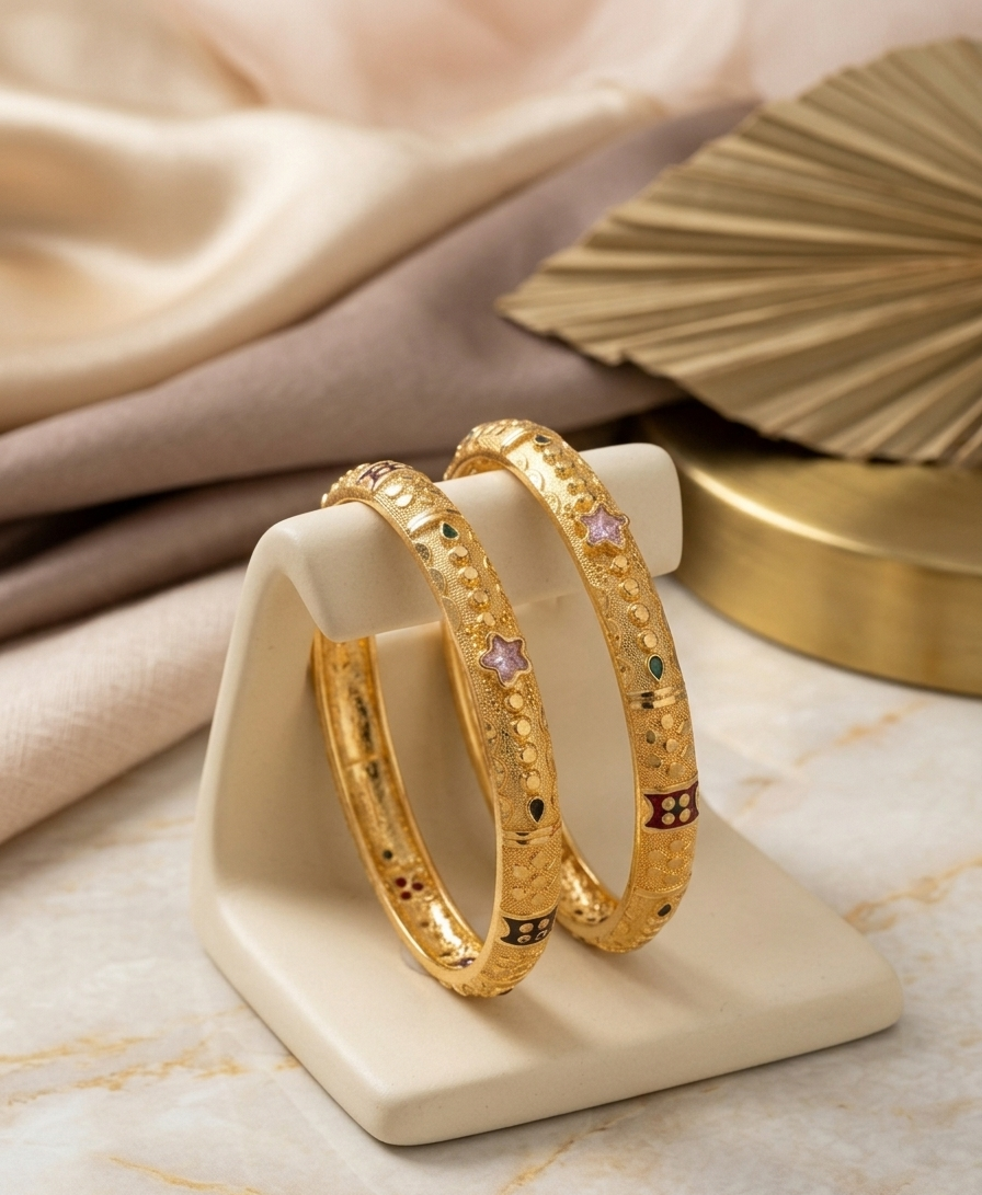 Traditional Gold-Tone Floral Stone Bangles 3